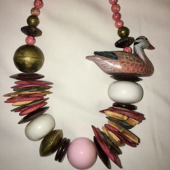 Statement Necklace - Colorful wood detail w duck - Picture 2 of 3